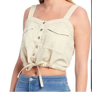 Free People Palm Desert Solid Denim Ivory Beige Adjustable Crop Top